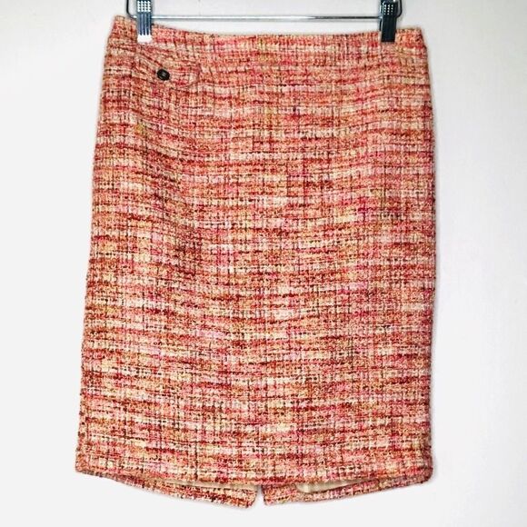 KENAR Tweed Pencil Skirt, Pink Coral Beige Size 2 - Picture 10 of 10